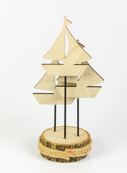 Wooden Triple Sailing Boats Ornament (18cm)