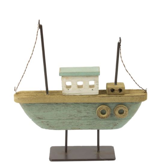 Twin Mast Rustic Wooden Boat Nautical Ornament Sculpture Decor (22cm)